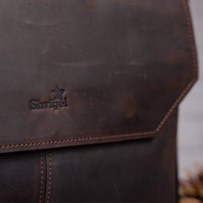 Leather Laptop Bag SHVIGEL 11109 Brown Natural Leather, Made in Ukraine