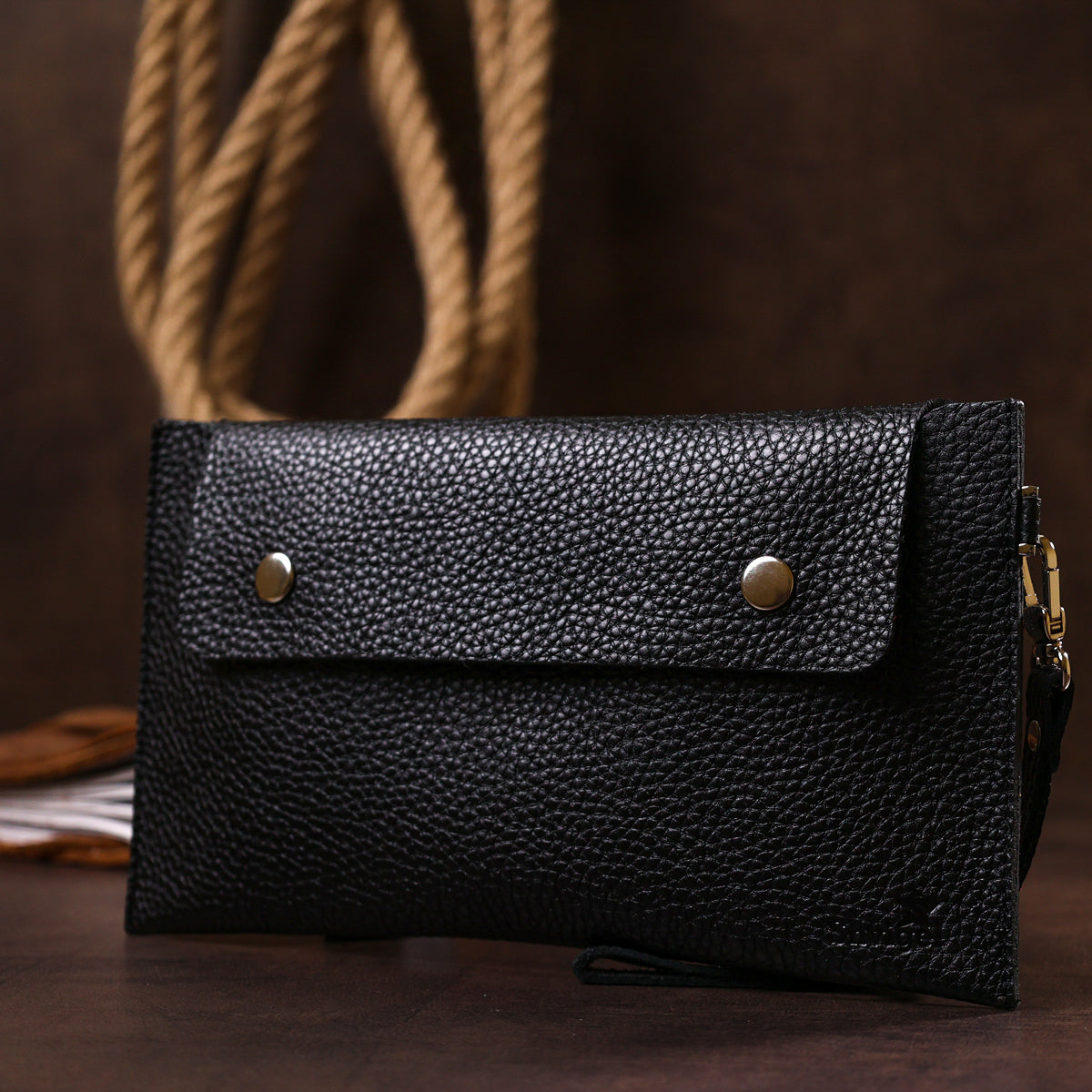 Leather Travel Cosmetic Bag SHVIGEL 16416 Black Natural Leather Durable Design