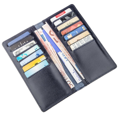 Vertical Wallet SHVIGEL 13993 Blue Natural Leather Handmade from Ukraine