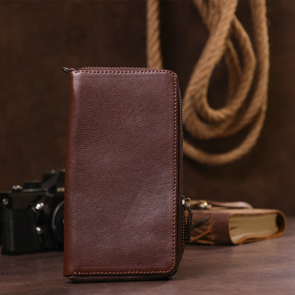 Men's Leather Clutch SHVIGEL 19124 Brown Natural Leather Handmade Accessory