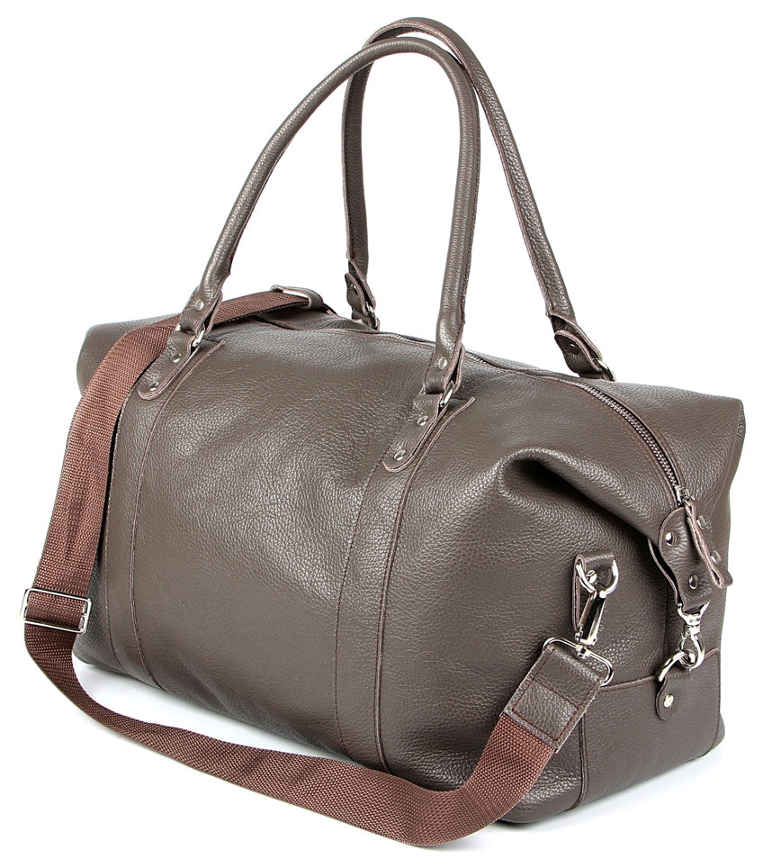 Travel Bag SHVIGEL 00889 Gray Genuine Leather Made in Ukraine