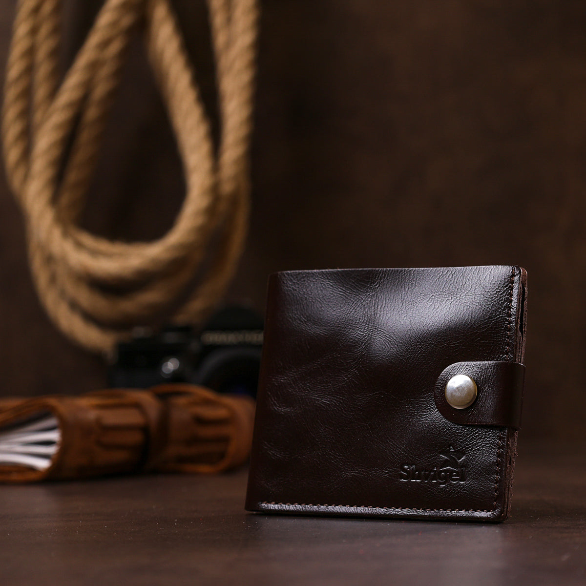 Leather Men's Wallet SHVIGEL 16443 Brown Natural Leather Handmade from Ukraine