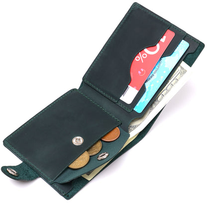 Vintage Leather Wallet SHVIGEL 16435 Green Handmade in Ukraine Natural Leather