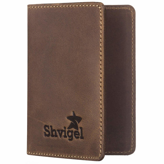 Leather Business Card Holder SHVIGEL 16146 Brown Premium Natural Leather