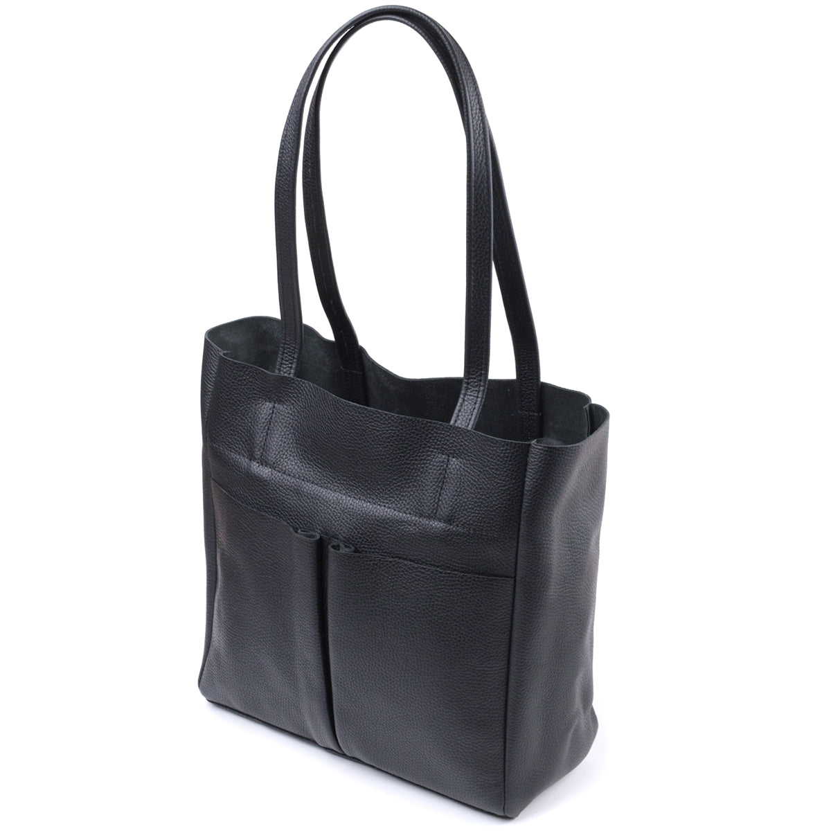 Comfortable Black Leather Shopper Bag SHVIGEL 22845 Made in Ukraine