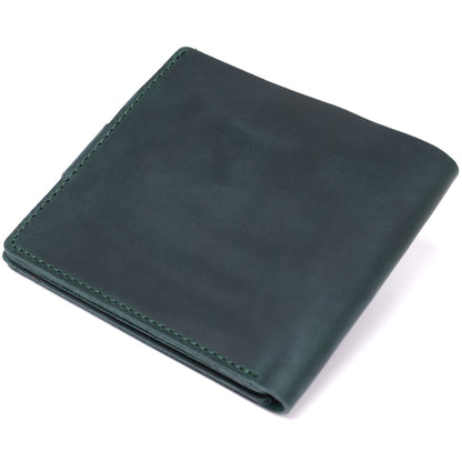 Vintage Leather Wallet SHVIGEL 16435 Green Handmade in Ukraine Natural Leather