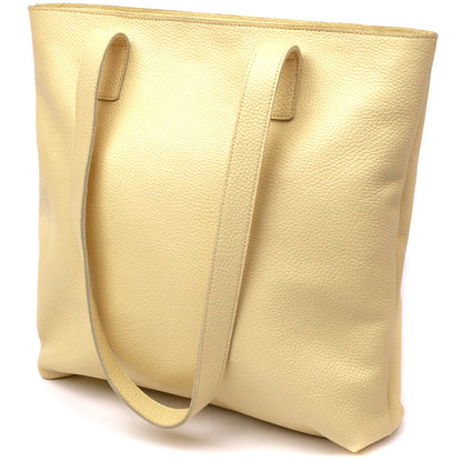 Bright SHVIGEL Lemon Yellow Leather Shopper Bag 16359 - Made in Ukraine