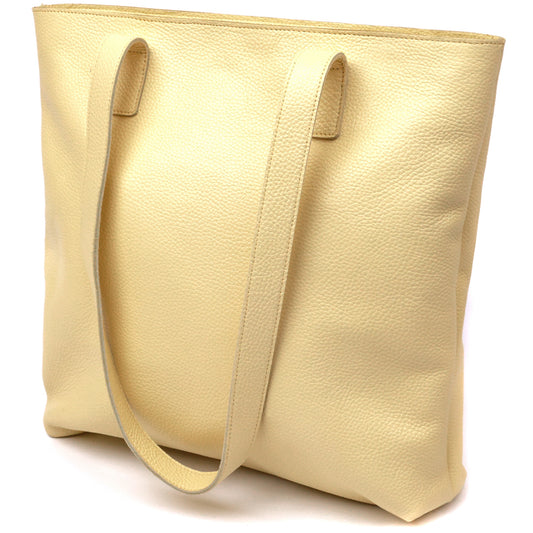 Bright SHVIGEL Lemon Yellow Leather Shopper Bag 16359 - Made in Ukraine