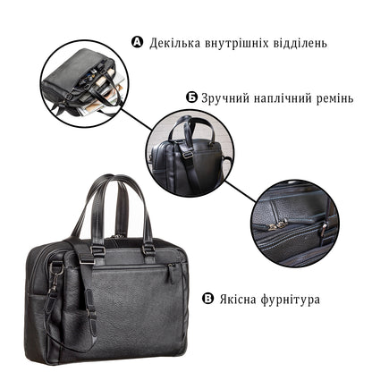Men's Leather Bag SHVIGEL 11123 Black Genuine Leather Made in Ukraine