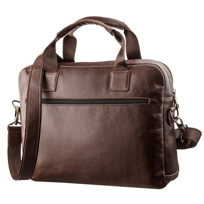 Men's Leather Laptop Bag with 2 Compartments SHVIGEL 19107 Brown, Made in Ukraine, Genuine Leather