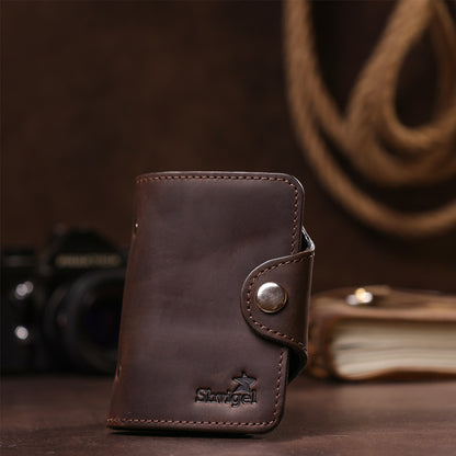 Vertical Business Card Holder SHVIGEL 13908 Leather Brown Natural Skin for Business Cards