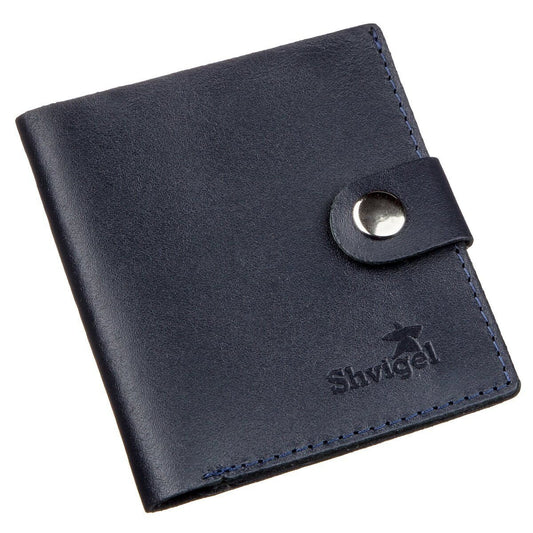 Vertical Men's Leather Wallet SHVIGEL 16220 Blue Natural Leather Made in Ukraine