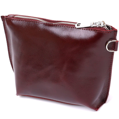 Leather Cosmetic Bag for Women SHVIGEL 16412 Burgundy Natural Leather Premium Quality
