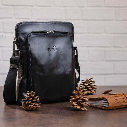 Men's Leather Bag SHVIGEL 11101 Black Genuine Leather Handmade in Ukraine