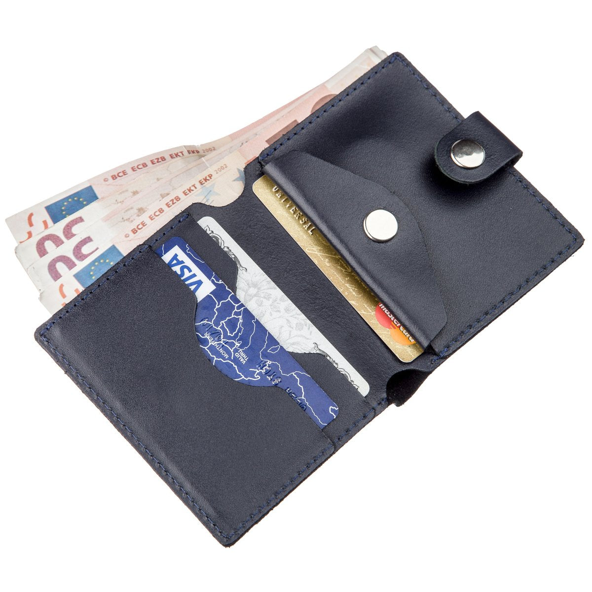 Vertical Men's Leather Wallet with Coin Pocket SHVIGEL 16224 Blue - Genuine Leather from Ukraine