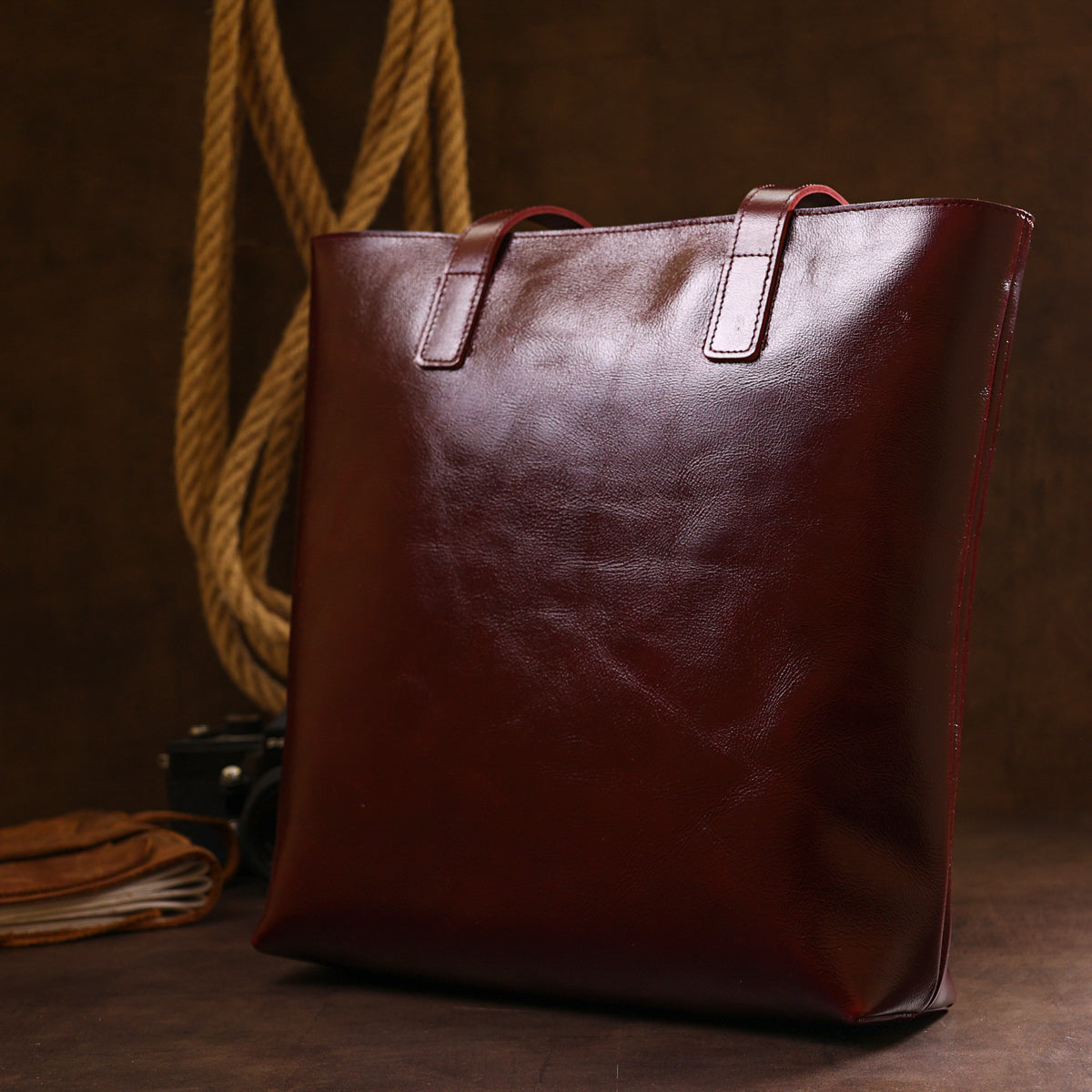 Stylish Women's Leather Tote Bag SHVIGEL 16368 Burgundy Natural Leather, Made in Ukraine