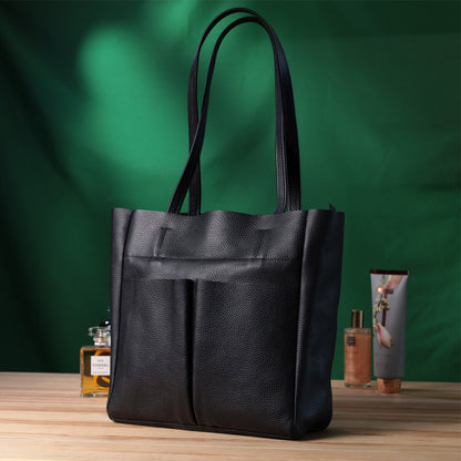 Comfortable Black Leather Shopper Bag SHVIGEL 22845 Made in Ukraine