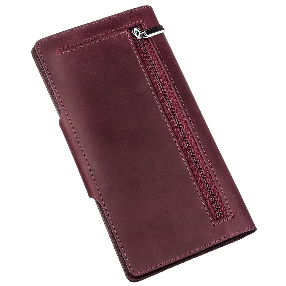 Vertical Women's Wallet SHVIGEL 16178 Vintage Leather with Buttons Burgundy, Made in Ukraine