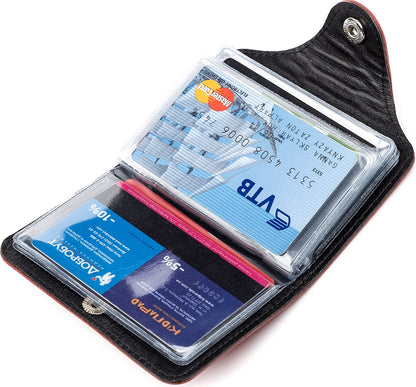 Vertical Business Card Holder SHVIGEL 13910 Red Genuine Leather for Business Cards
