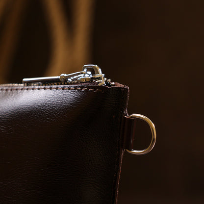 Leather Cosmetic Bag SHVIGEL 16414 Brown - Natural Leather, Compact Design for Essentials
