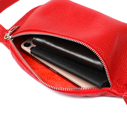 Women's Genuine Leather Belt Bag by SHVIGEL, Article 16372, Red Color, Made in Ukraine