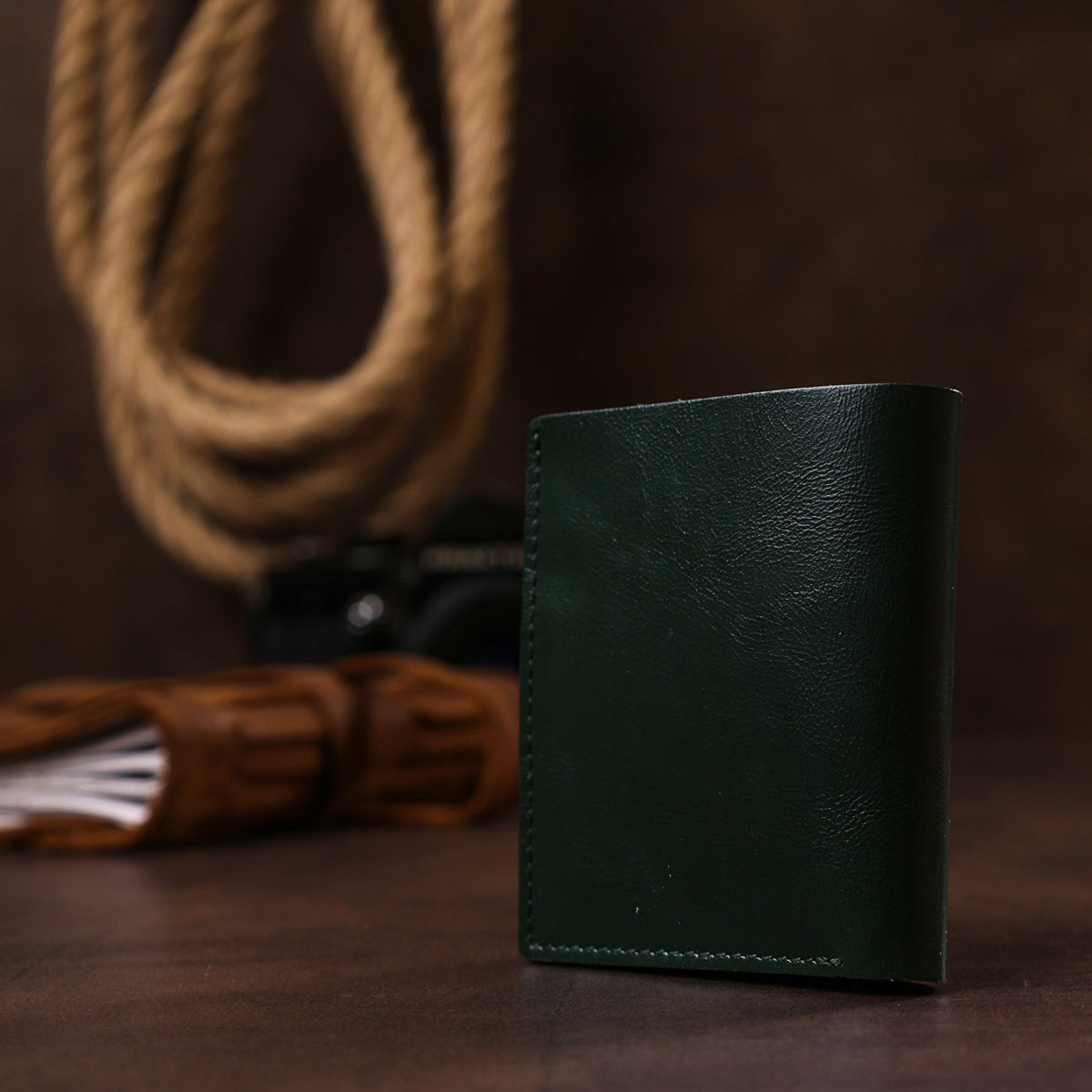 Men's Stylish Leather Wallet SHVIGEL 16483 Green Natural Leather, Ukrainian Craftsmanship