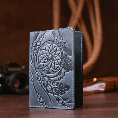 Passport Cover SHVIGEL 13795 Blue Genuine Leather - Ukrainian Craftsmanship