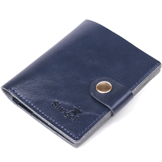 Comfortable Genuine Leather Wallet SHVIGEL 16507 Blue - Made in Ukraine, Stylish Design