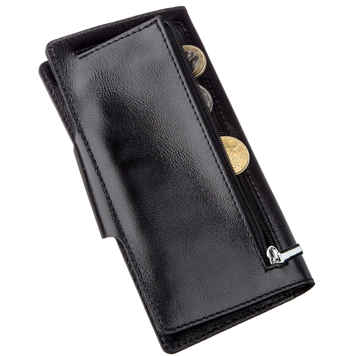 Vertical Men's Wallet SHVIGEL 16177 Black Genuine Leather with Snap Closure