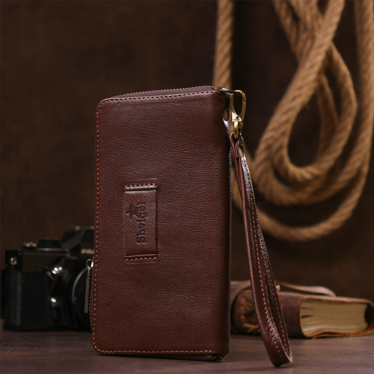 Men's Leather Clutch SHVIGEL 19124 Brown Natural Leather Handmade Accessory