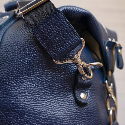 Travel Bag SHVIGEL 00888 Blue Natural Leather Made in Ukraine, Stylish Design