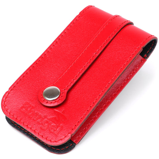 Compact Leather Key Holder with Strap SHVIGEL 13987 Red - Natural Leather, Key Storage Solution