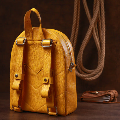Bright Yellow Leather Women's Backpack SHVIGEL 16321 - Handmade in Ukraine