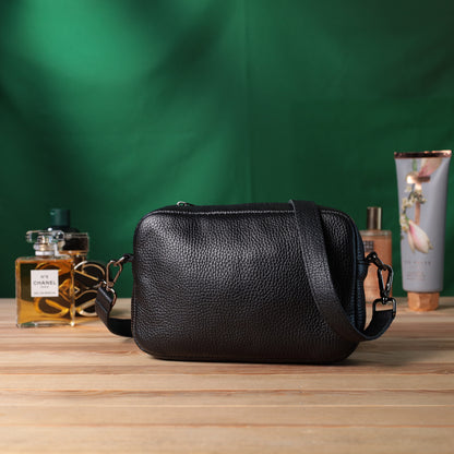 Classic Crossbody Bag Made of Grain Leather by SHVIGEL 22842 - Black Color, Premium Quality