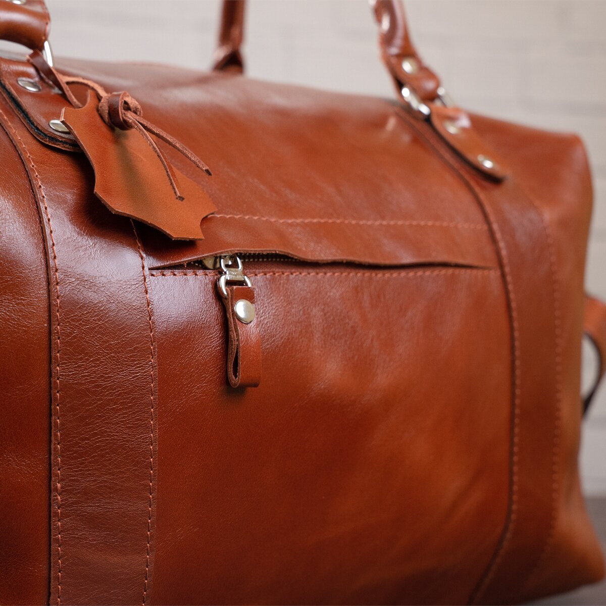 Travel Bag SHVIGEL 00882 in Ruda Color - Handmade from Natural Leather, Ukraine
