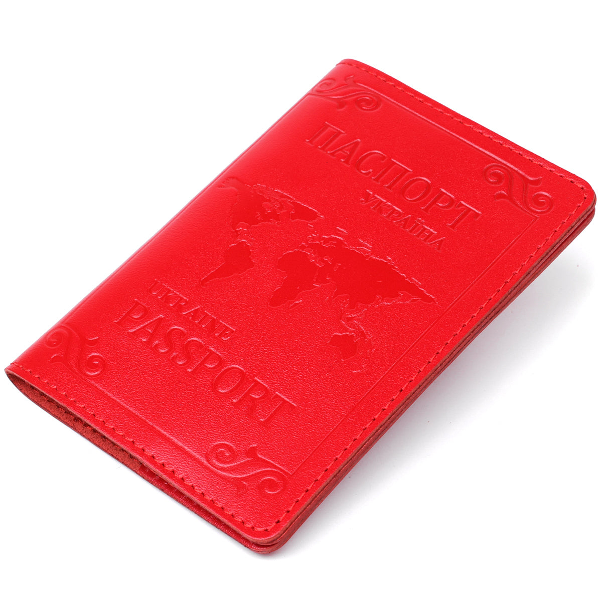 Leather Passport Cover with Card Slot and Frame by SHVIGEL 13981 Red, Genuine Leather