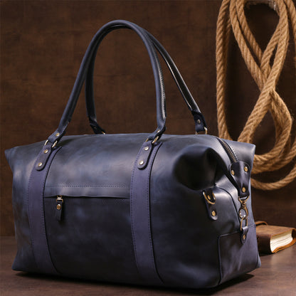 Travel Bag SHVIGEL 11127 Blue Natural Leather Ukrainian Craftsmanship