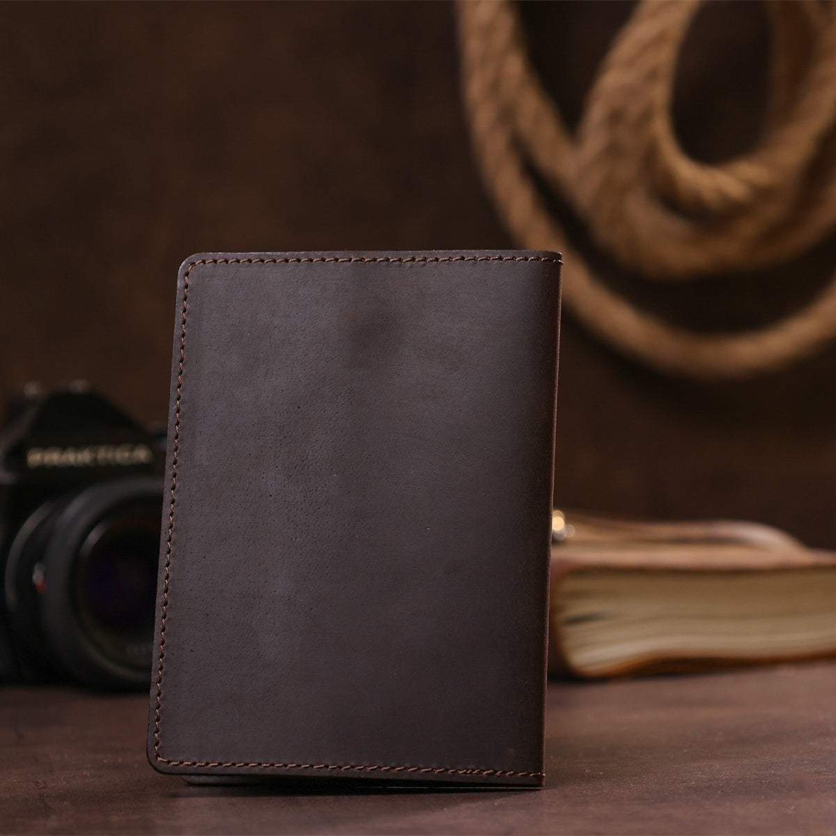 Leather Passport Cover SHVIGEL 13918 Brown Natural Leather Ukrainian Design Features