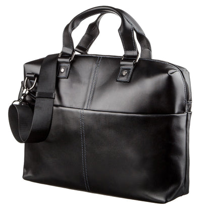 SHVIGEL Leather Laptop Bag 11248 Black Smooth Genuine Leather Design