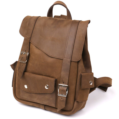 Unisex Crazy Horse Leather Backpack by SHVIGEL Model 13948 in Brown – Made in Ukraine, Natural Leather