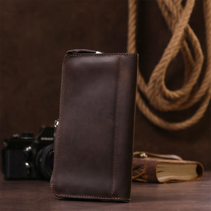 Men's Matte Leather Clutch SHVIGEL 16189 Brown Authentic Ukrainian Design Natural Leather
