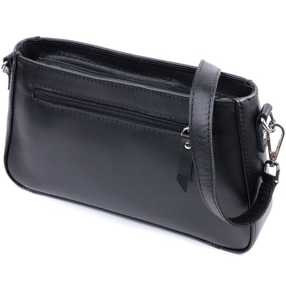Ladies' Baguette Bag with Detachable Chain and Strap, SHVIGEL 22838, Black Leather