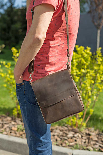 Leather Bag SHVIGEL 00999 Brown Natural Leather Handmade in Ukraine