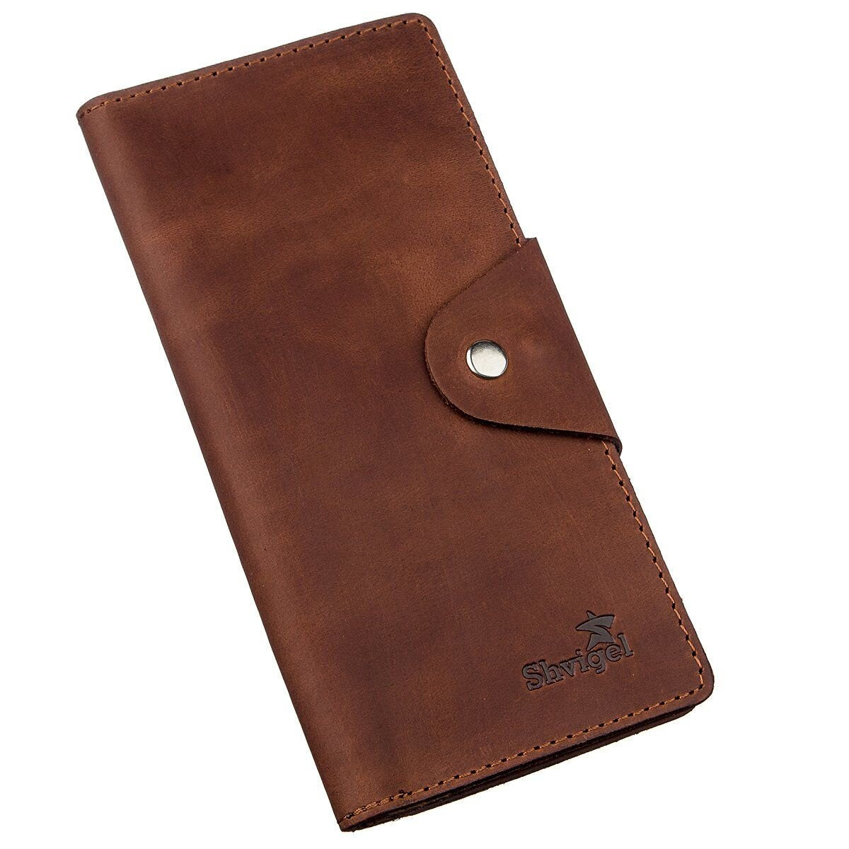 Vertical Men's Wallet in Vintage Leather by SHVIGEL 16181 Brown - Natural Leather Quality