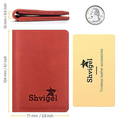 Cardholder SHVIGEL 15305 Red Genuine Leather for Business Cards, Ukraine