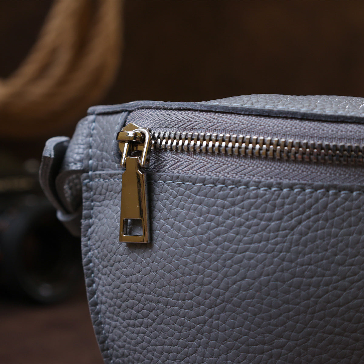 Original Women's Leather Banana Bag SHVIGEL 16379 Grey Natural Leather Stylish Design