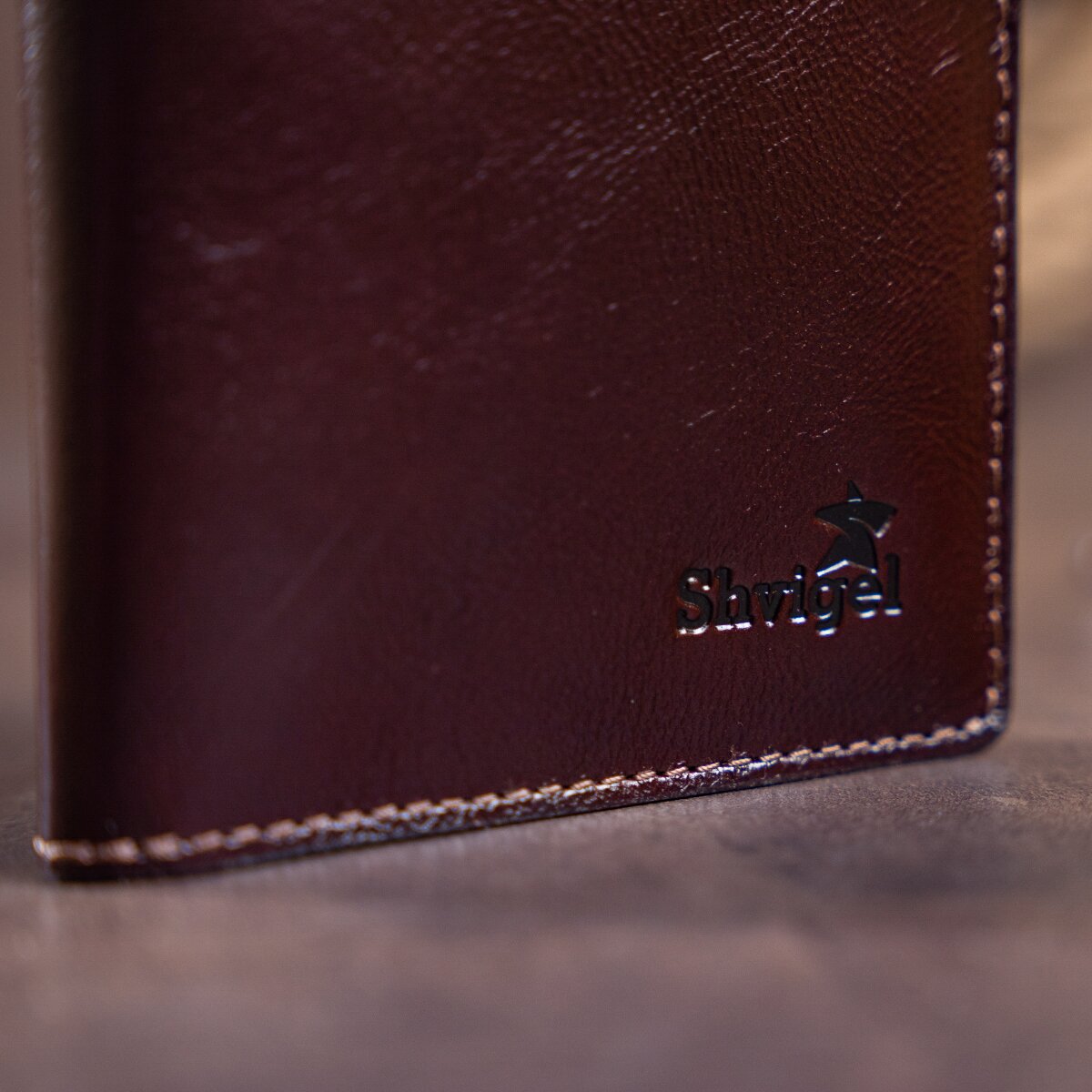 Men's Vertical Wallet SHVIGEL 16193 Brown Genuine Leather with Two Buttons from Ukraine