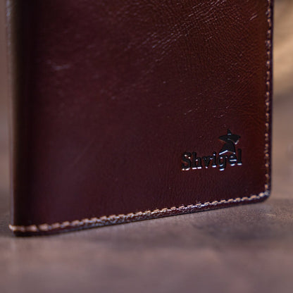 Men's Vertical Wallet SHVIGEL 16193 Brown Genuine Leather with Two Buttons from Ukraine
