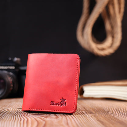 Vintage Leather Wallet for Women by SHVIGEL 16602 Red - Made in Ukraine, Natural Leather