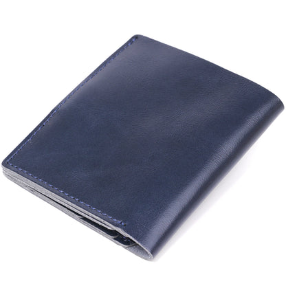 Compact Stylish Wallet SHVIGEL 16486 Blue - Genuine Leather, Made in Ukraine